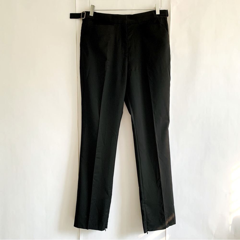 COS Straight Leg Wool Trousers Angled Pockets ankle zip black